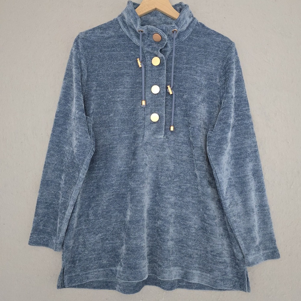 Soft Surroundings Sweater Womens PXL Blue Cowl Neck Button Tunic Knit Pullover